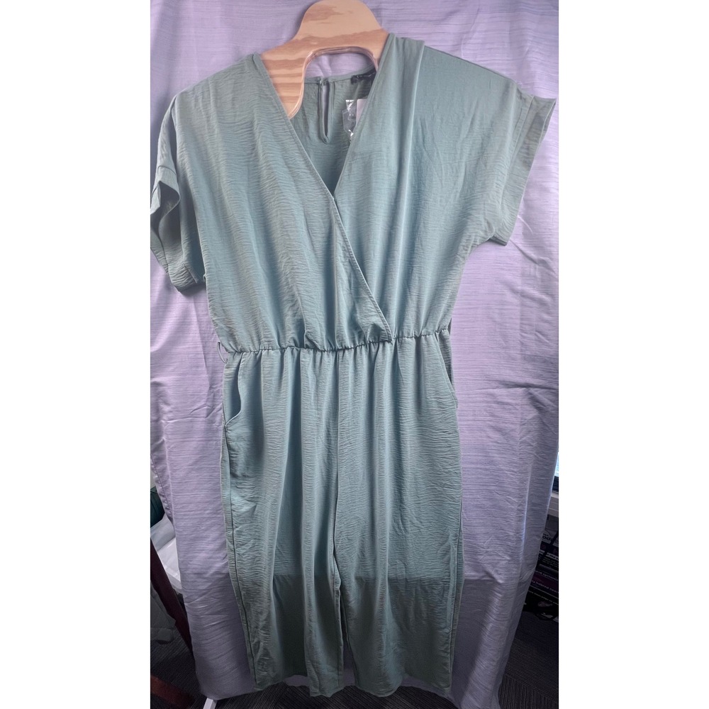 Prettygarden Womens XXL Sage Green V-Neck Short Sleeve Wide Leg Jumpsuit NWT